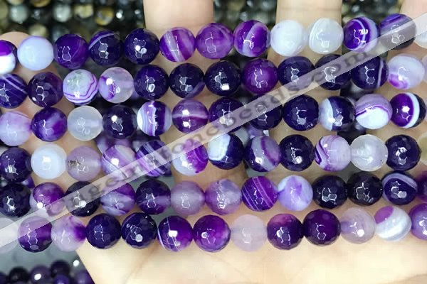 CAA5179 15.5 inches 8mm faceted round banded agate beads