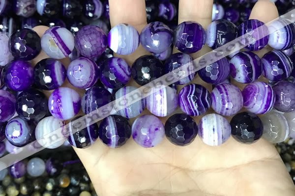 CAA5182 15.5 inches 14mm faceted round banded agate beads