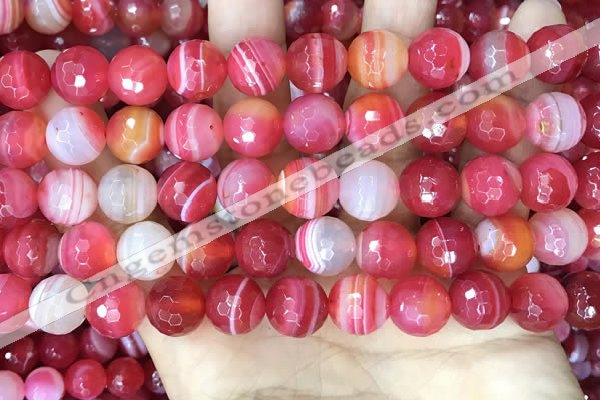 CAA5202 15.5 inches 12mm faceted round banded agate beads