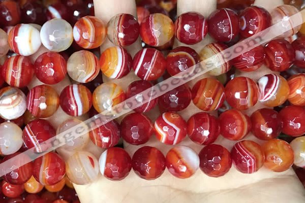 CAA5209 15.5 inches 12mm faceted round banded agate beads