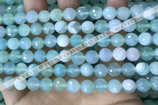 CAA5221 15.5 inches 8mm faceted round banded agate beads