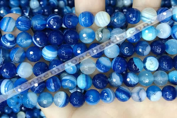 CAA5228 15.5 inches 8mm faceted round banded agate beads