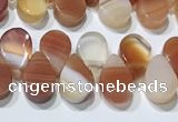 CAA5300 Top drilled 6*8mm flat teardrop line agate beads