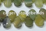 CAA5311 Top drilled 6*8mm flat teardrop line agate beads