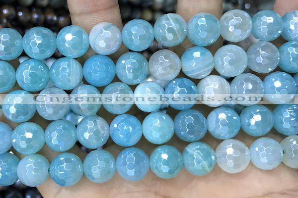 CAA5556 15 inches 10mm faceted round AB-color banded agate beads