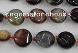 CAA560 15.5 inches 12mm faceted flat round dragon veins agate beads