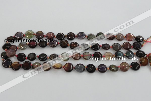 CAA560 15.5 inches 12mm faceted flat round dragon veins agate beads