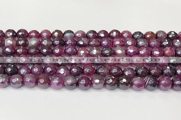 CAA5602 15 inches 10mm faceted round AB-color banded agate beads