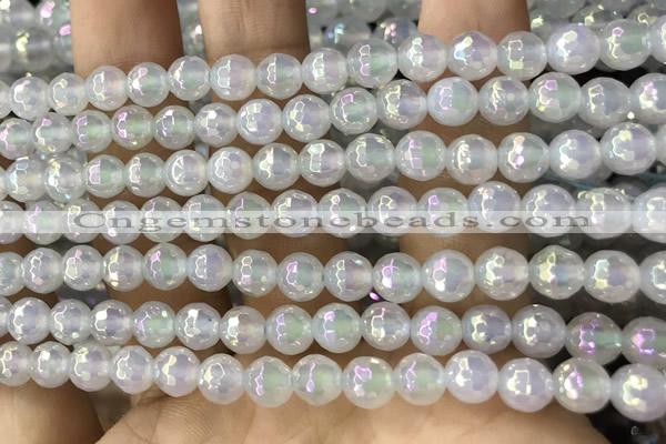 CAA5620 15 inches 6mm faceted round AB-color white agate beads