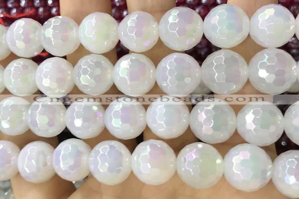 CAA5622 15 inches 10mm faceted round AB-color white agate beads