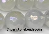 CAA5633 15 inches 12mm faceted round AB-color white agate beads