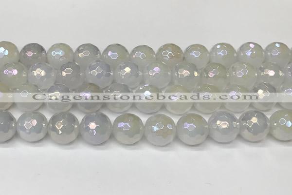 CAA5633 15 inches 12mm faceted round AB-color white agate beads