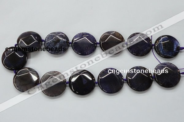 CAA564 15.5 inches 30mm faceted flat round dragon veins agate beads