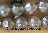 CAA5640 15 inches 6mm faceted round AB-color grey agate beads