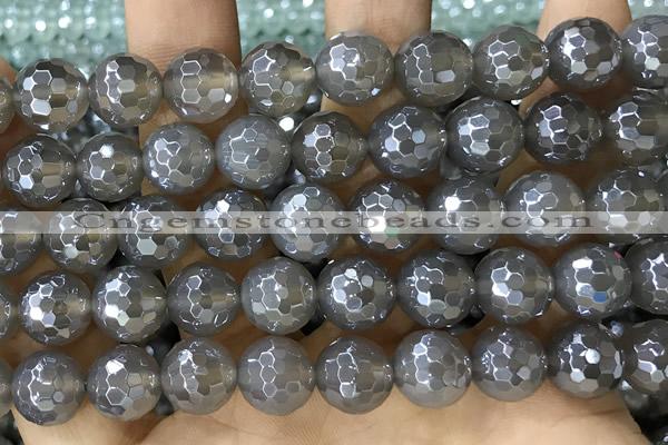 CAA5643 15 inches 12mm faceted round AB-color grey agate beads