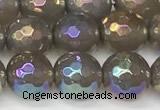 CAA5646 15 inches 8mm faceted round AB-color grey agate beads