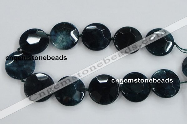 CAA565 15.5 inches 35mm faceted flat round dragon veins agate beads