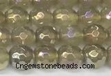 CAA5650 15 inches 6mm faceted round AB-color grey agate beads