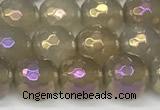 CAA5651 15 inches 8mm faceted round AB-color grey agate beads