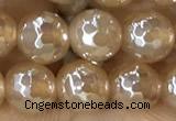 CAA5655 15 inches 6mm faceted round AB-color yellow agate beads