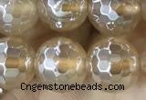 CAA5656 15 inches 8mm faceted round AB-color yellow agate beads