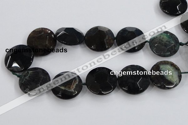 CAA566 15.5 inches 35mm faceted flat round dragon veins agate beads