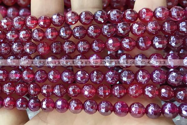 CAA5660 15 inches 6mm faceted round AB-color red agate beads