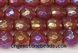 CAA5665 15 inches 6mm faceted round AB-color red agate beads