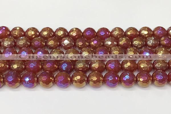 CAA5668 15 inches 12mm faceted round AB-color red agate beads