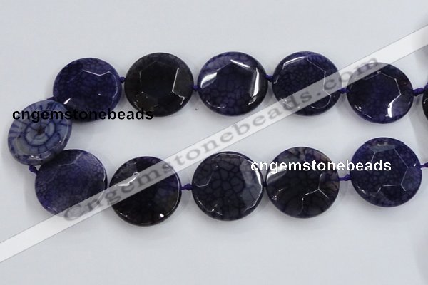 CAA569 15.5 inches 35mm faceted flat round dragon veins agate beads