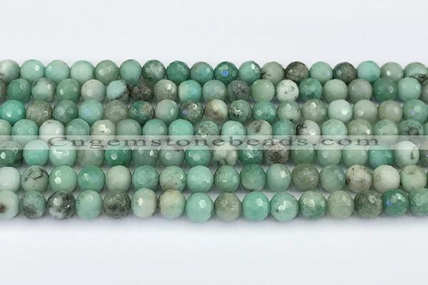 CAA5705 15 inches 6mm faceted round green grass agate beads