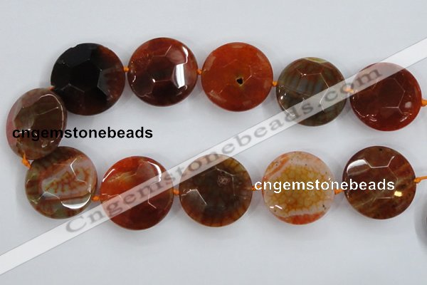 CAA571 15.5 inches 35mm faceted flat round dragon veins agate beads