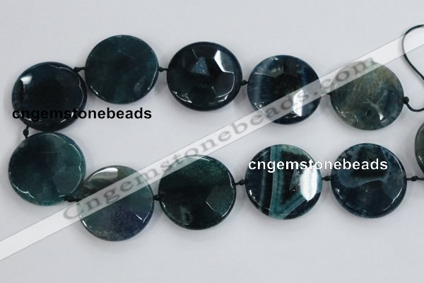 CAA572 15.5 inches 40mm faceted flat round dragon veins agate beads