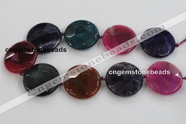 CAA574 15.5 inches 45mm faceted flat round dragon veins agate beads