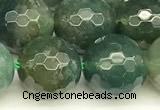 CAA5748 15 inches 12mm faceted round moss agate beads