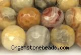 CAA5760 15 inches 6mm faceted round yellow crazy lace agate beads