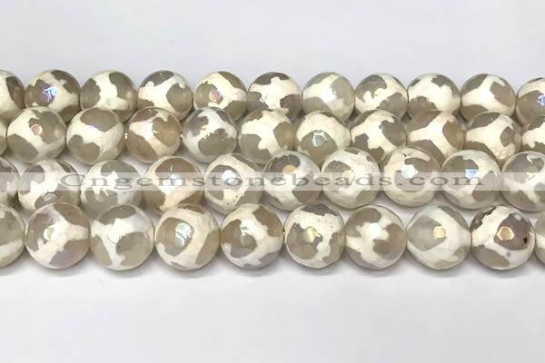 CAA5932 8mm, 10mm & 12mm faceted round AB-color tibetan agate beads