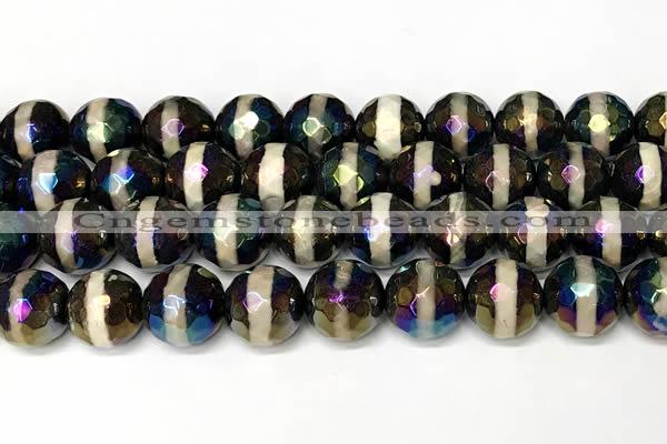 CAA5938 8mm, 10mm & 12mm faceted round AB-color tibetan agate beads
