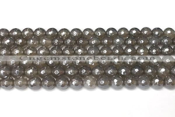 CAA5944 15 inches 8mm faceted round AB-color grey agate beads