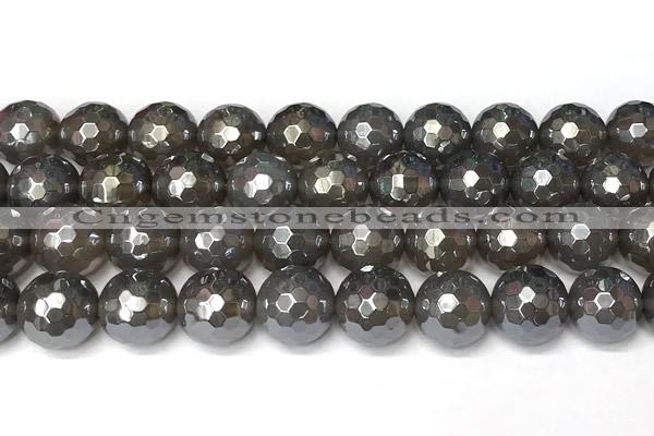 CAA5946 15 inches 12mm faceted round AB-color grey agate beads