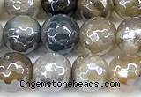 CAA5956 15 inches 6mm faceted round AB-color line agate beads