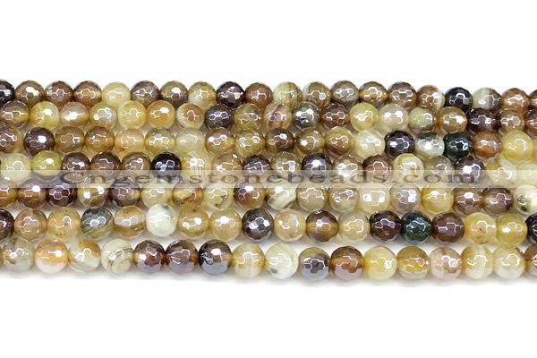 CAA5961 15 inches 6mm faceted round AB-color line agate beads