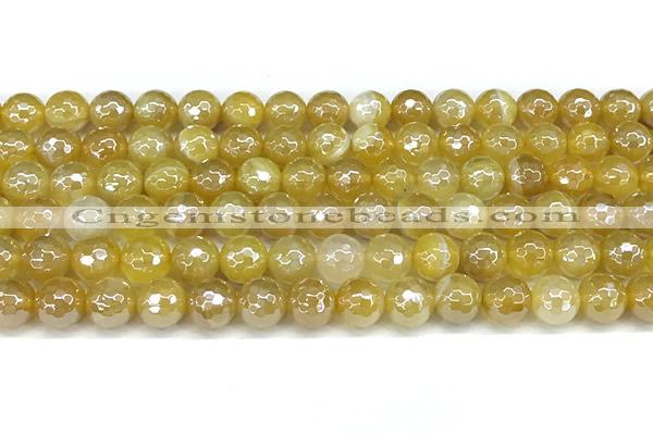 CAA5987 15 inches 6mm faceted round AB-color line agate beads