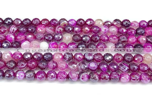 CAA5995 15 inches 6mm faceted round AB-color line agate beads