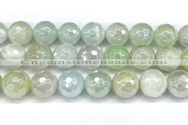 CAA6004 15 inches 14mm faceted round AB-color line agate beads