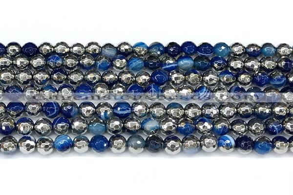CAA6020 15 inches 6mm faceted round electroplated line agate beads