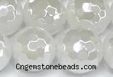 CAA6033 15 inches 12mm faceted round AB-color white agate beads