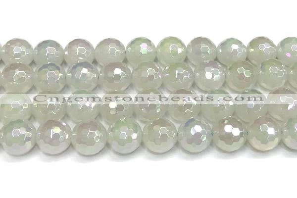 CAA6037 15 inches 12mm faceted round AB-color white agate beads