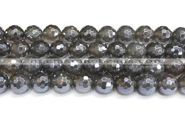 CAA6041 15 inches 12mm faceted round AB-color grey agate beads