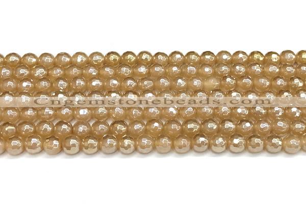 CAA6050 15 inches 6mm faceted round AB-color yellow agate beads